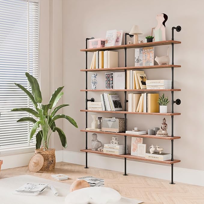 Industrial Ladder Shelf Bookcase, Wall Mounted Rustic Bookshelf, Retro Wood M...