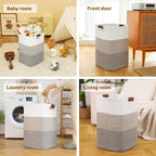 Laundry Hamper 96L Extra Large Laundry Basket, Woven Blanket Basket, Cotton Woven Storage Hamper with Handles for Living Room, Large Baskets for Pillows, Blankets, Clothes-Gradient Yellow