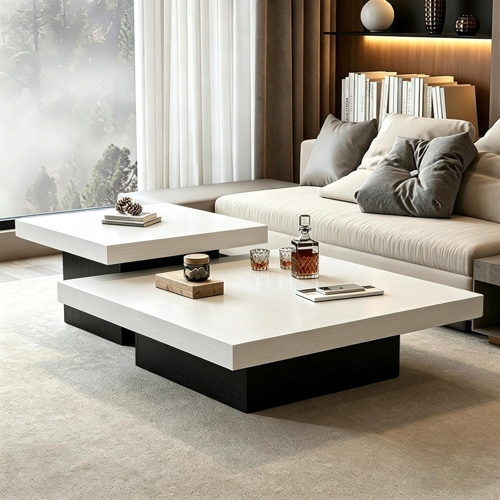 Nesting Coffee Table Set of 2, Modern Square Coffee Tables and Side Table Set...