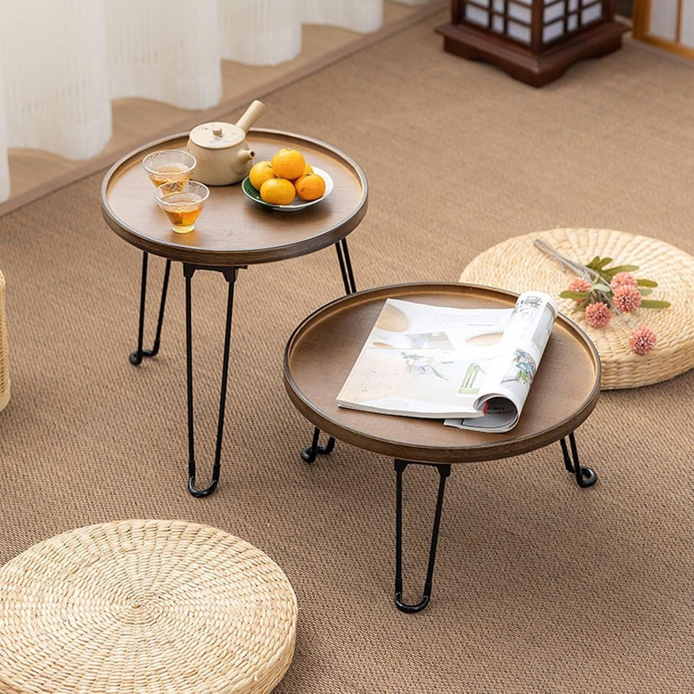 Round Coffee Table Sofa Side Table with Fluted Simple Center Table for Living...