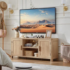 Farmhouse 55" Entertainment Center, Natural Oak Tv Stand with Adjustable Shelves & 2 Door Storage,Wood Media Console Cabinet for TVs Up to 65 inches, Rustic Tv Stands for Living Room,Bedroom