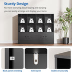 Cozy Castle Black Wood Bookcase,12 Cube Storage Organizer Bookshelf with 4 Doors,3 Tier Storage Cabinet with Adjustable Shelves for Bedroom, Living Room, Office