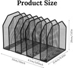Metal Mesh File Organizer, Adjustable 7 Section Vertical Desk File Holder, Black Office Heavy-Duty Document Sorter for Books Binders, Laptops