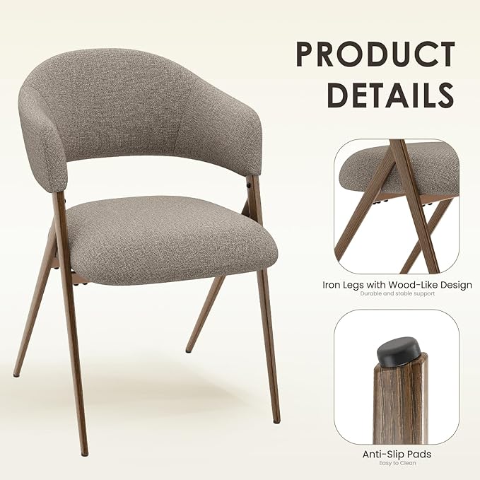 COLAMY Dining Chairs Set of 6, Mid Century Modern Dining Room Kitchen Dinner Chairs with Iron Legs, Open Back and Padded Seat, for Living Room/Bedroom/Restaurant/Cafe, Taupe