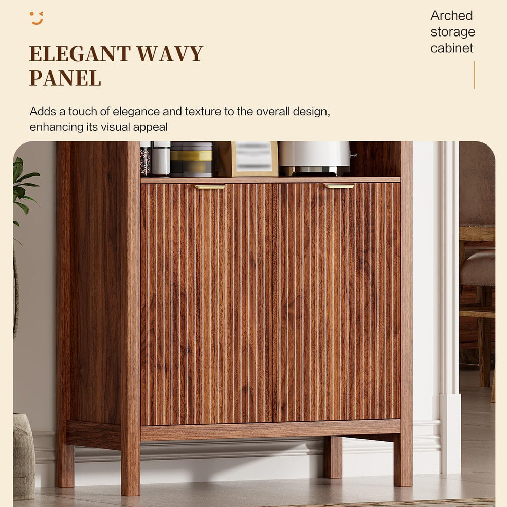 Ieejdn 71" Tall Arched Kitchen Pantry,Modern Fluted Wood Storage Cabinet...