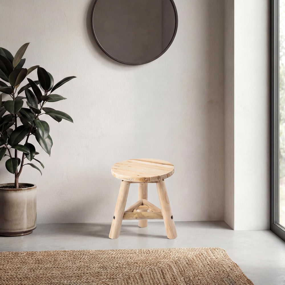 JONATHAN Y Finesse Handcrafted Solid Teak Wood Accent Stool, 14" Rustic ...