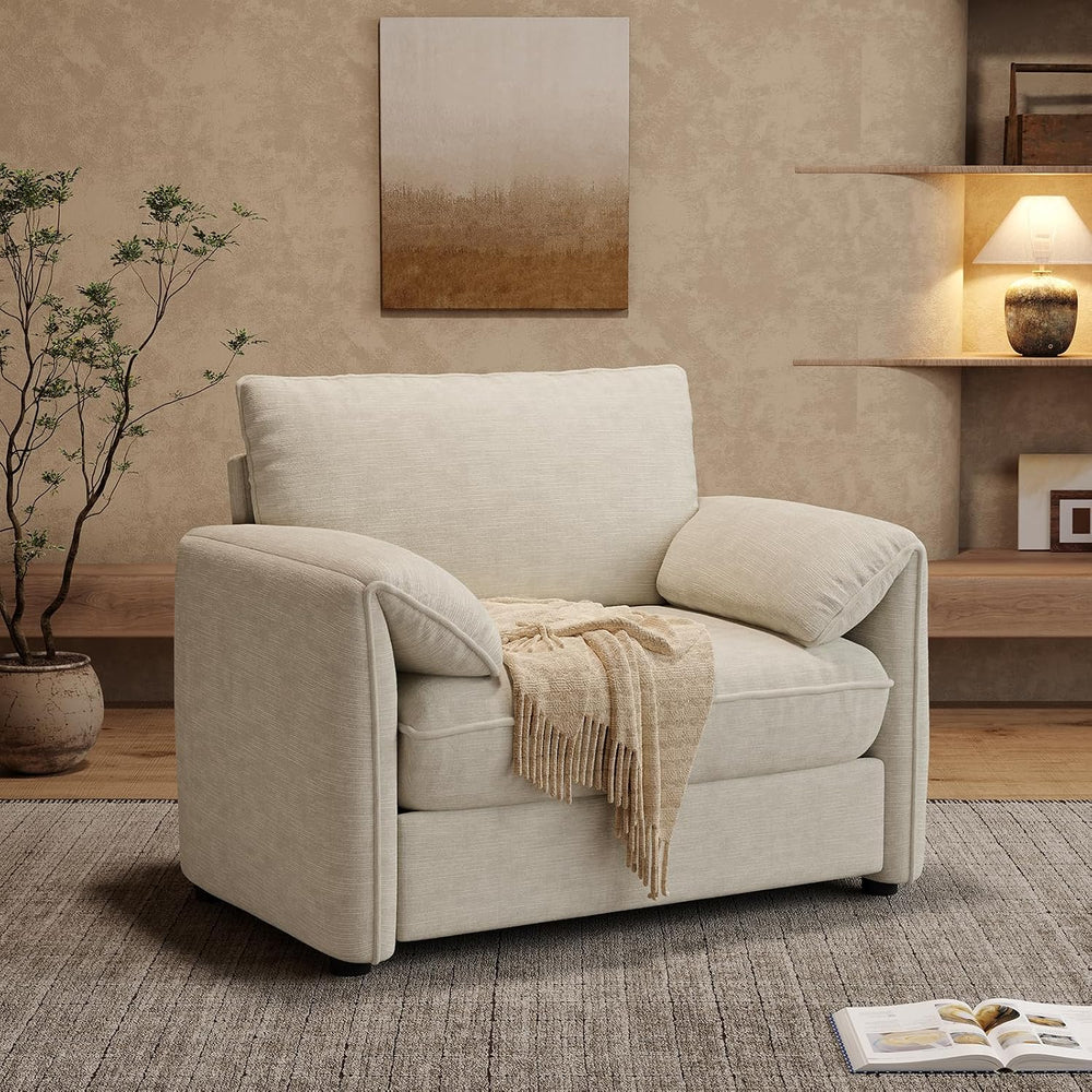 ONBRILL Oversized Accent Chair, 41 Inch Chenille Fabric Armchair, Beige | Com...