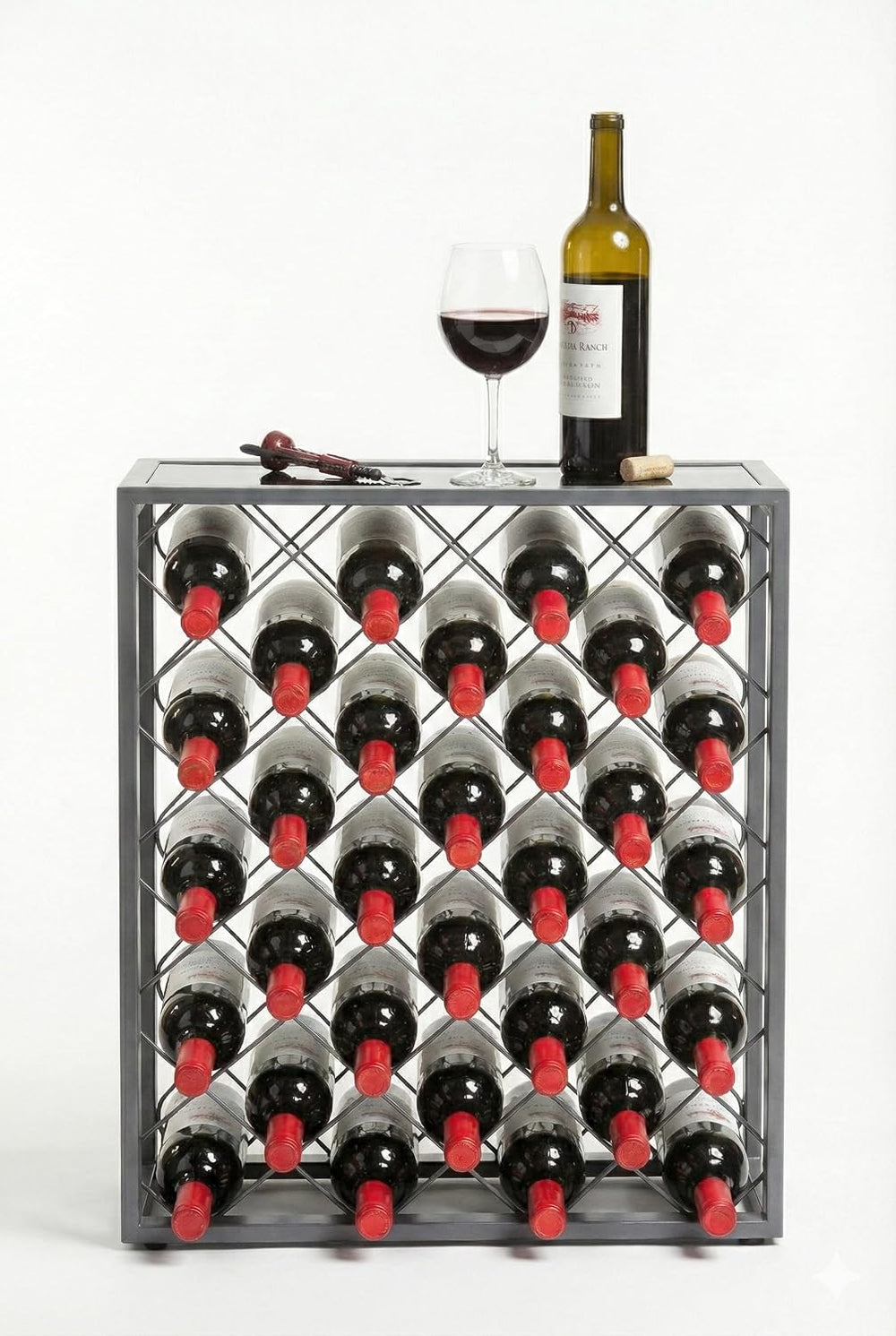 Mango Steam 32 Bottle Gray Wine Rack with Gray Glass Top Shelf, Free Standing...