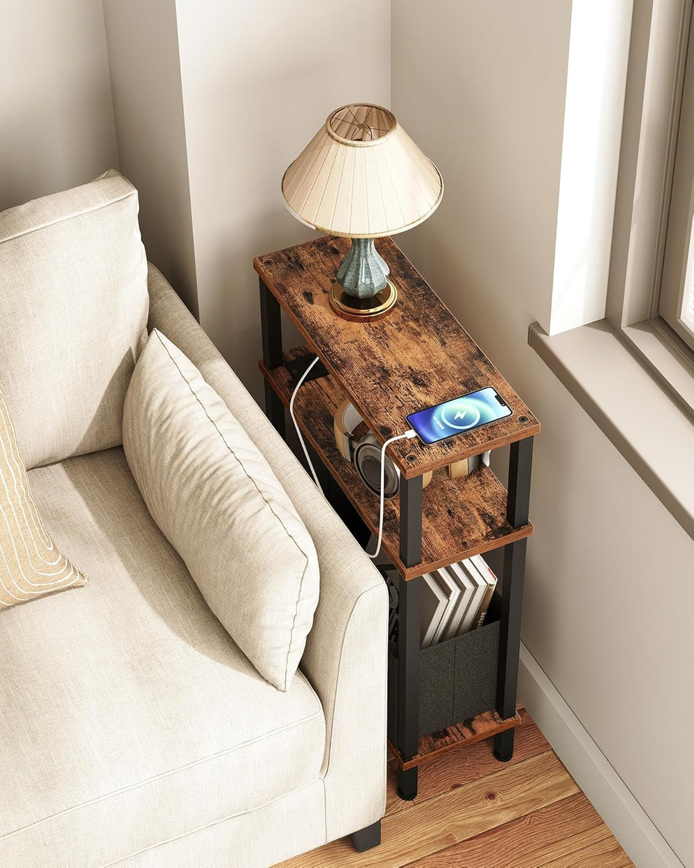 CHOEZON Narrow Nightstand and Narrow Skinny Side Table with Charging Station ...