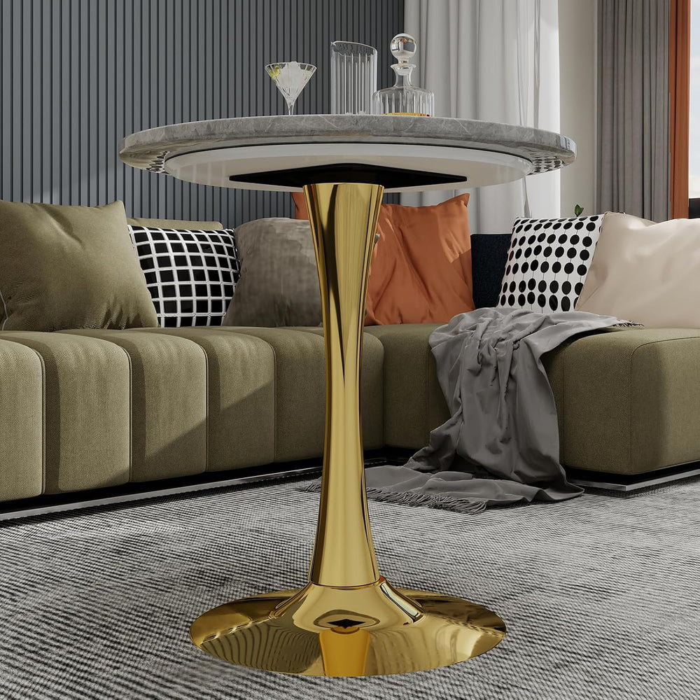 JOSHEN 28" Marble-Effect Bedside Table, Small Sofa Side Tables with Stab...