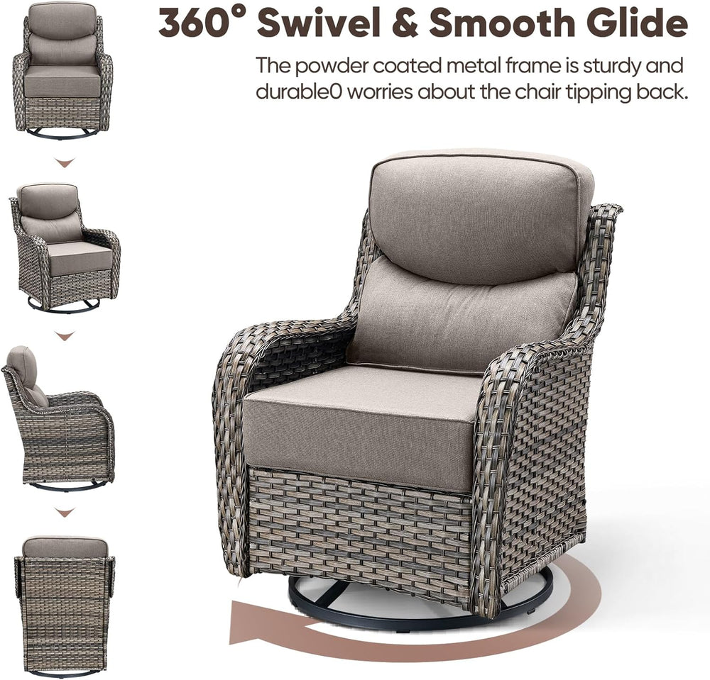 Swivel Patio Chairs sofa Set of 2 with 6" Thick Cushion - Wicker Outdoor...