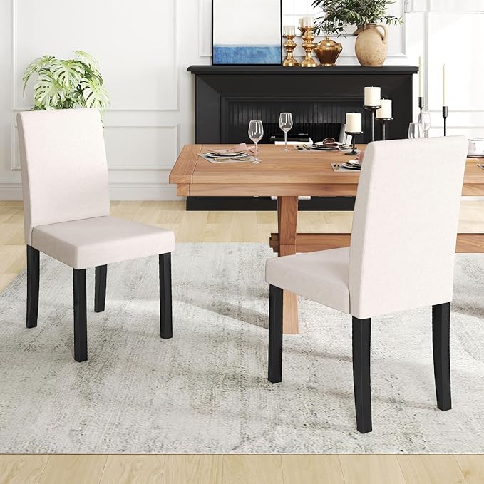 COSTWAY Fabric Armless Dining Chairs Set of 2, Upholstered Kitchen Side Chair...