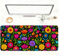 Folk Art Floral Mouse Pad – Large Extended Desk Mat 35.43 x 15.75 in – Colorful Boho Flowers on Black Background, Waterproof Surface, Non-Slip Rubber Base, Oversized Mouse & Keyboard Pad