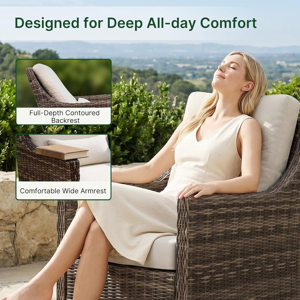 Outdoor Swivel Rocker Patio Chair with Premium Cushion, High Back Wicker Pati...