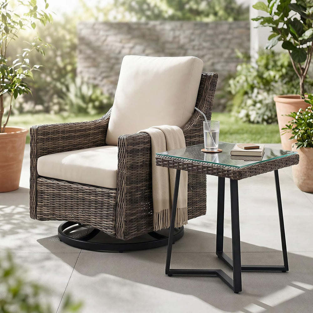 Outdoor Swivel Rocker Patio Chair with Premium Cushion, High Back Wicker Pati...