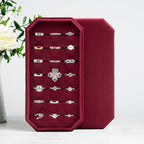 Velvet Ring Organizer Display Tray Jewelry Box Earring Holder Case for Wedding Birthday Christmas Day (Red)