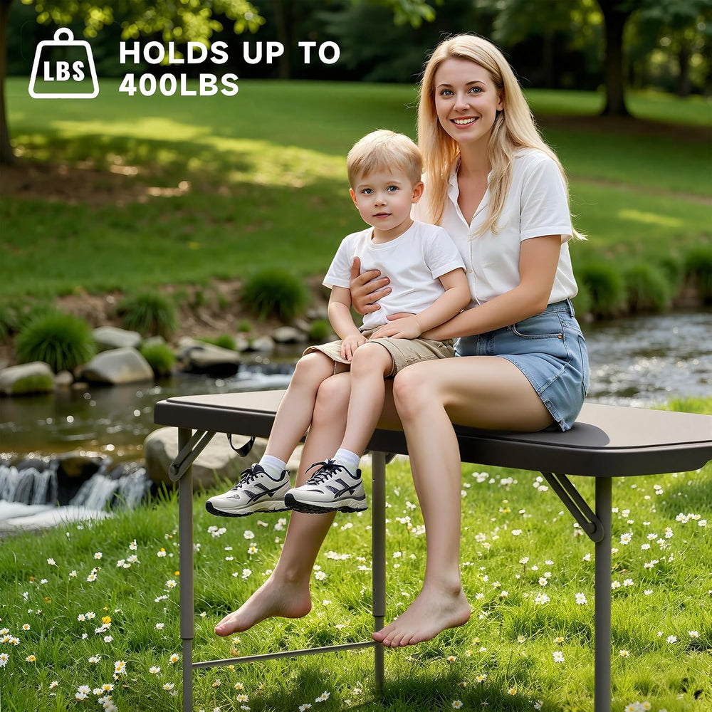 4 FT Folding Table, 3-Position Adjustable Height, Heavy Duty 400 lbs Capacity...