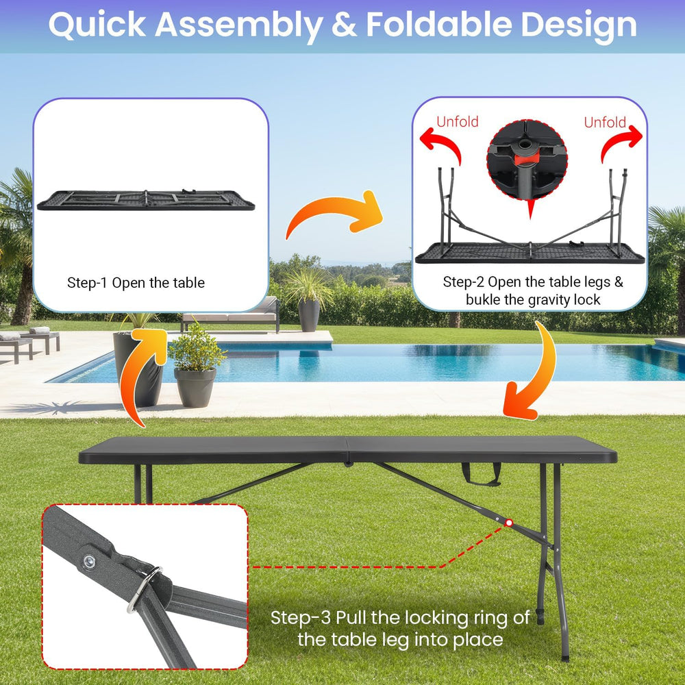 FDW | 6FT Folding Table | Black | Portable Plastic Table | with Carry Handle ...