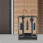 Industrial Metal Umbrella Holder Stand with 18 Slots & 20 Hooks, Free Standing Entryway Organizer with Removable Drip Tray Heavy-Duty Rust-Proof Design for Home, Office, Hotel, Patio Decor