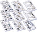 Frebeauty Jewelry Organizer Tray,Stackable Velvet Jewelry Trays,Drawer Inserts Earring Organizer For Women Jewelry Storage Display Case for Rings Stud Necklaces,8.3 x 4.9 x 1 Inches (White)