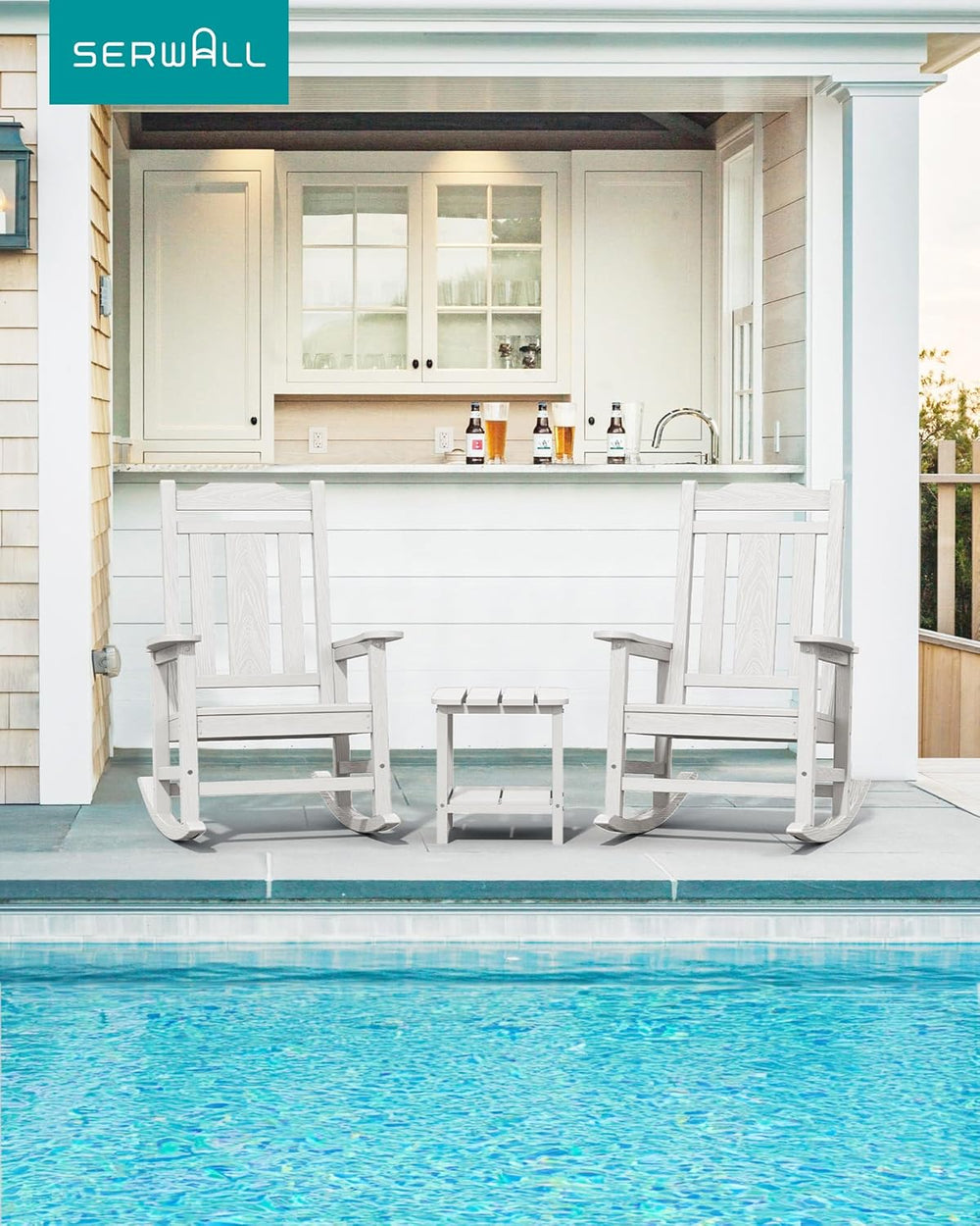 SERWALL Oversized Outdoor Rocking Chair Set of 2, HDPE Outdoor Rocking Chair ...