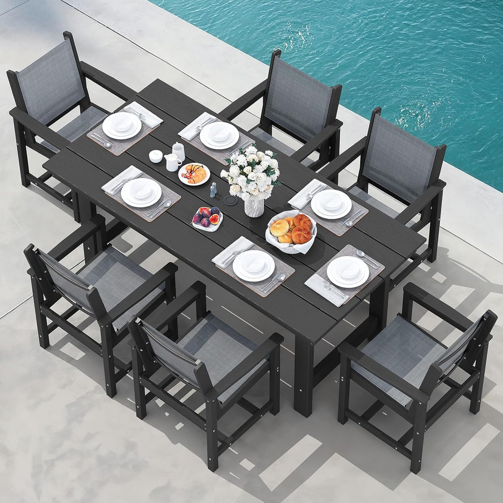 SERWALL 7 Pcs HDPE Patio Dining Set, HDPE Dining Set for 6, Black