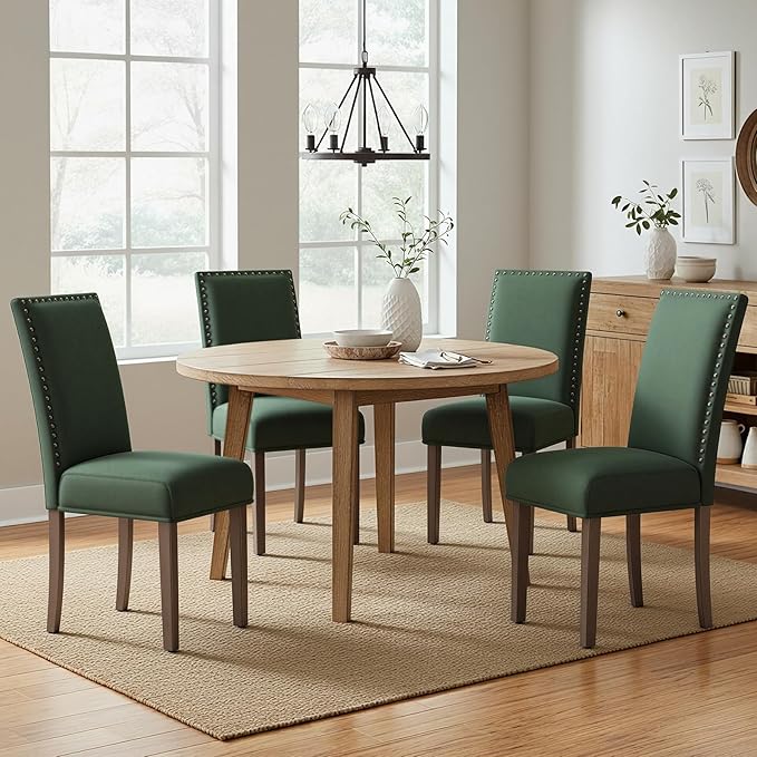 COLAMY Green Velvet Dining Chairs Set of 2 – Upholstered Kitchen & Dining Room Chairs with Nailhead Trim, Soft High-Density Cushion and Solid Wood Legs for Dining Room, Kitchen, Living Room