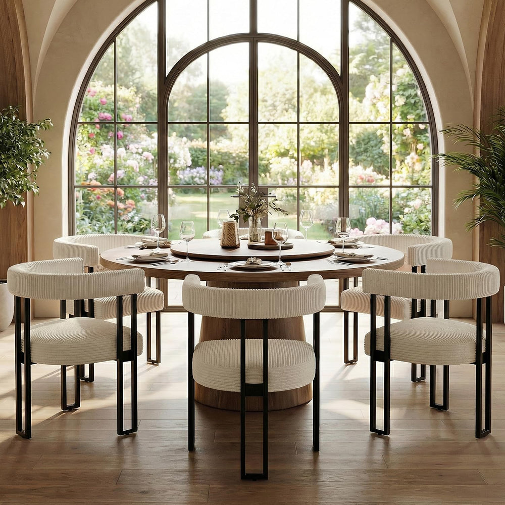 VIRRMO Boucle Corduroy Upholstered Dining Chair Set of 6 with Metal Legs Mid ...