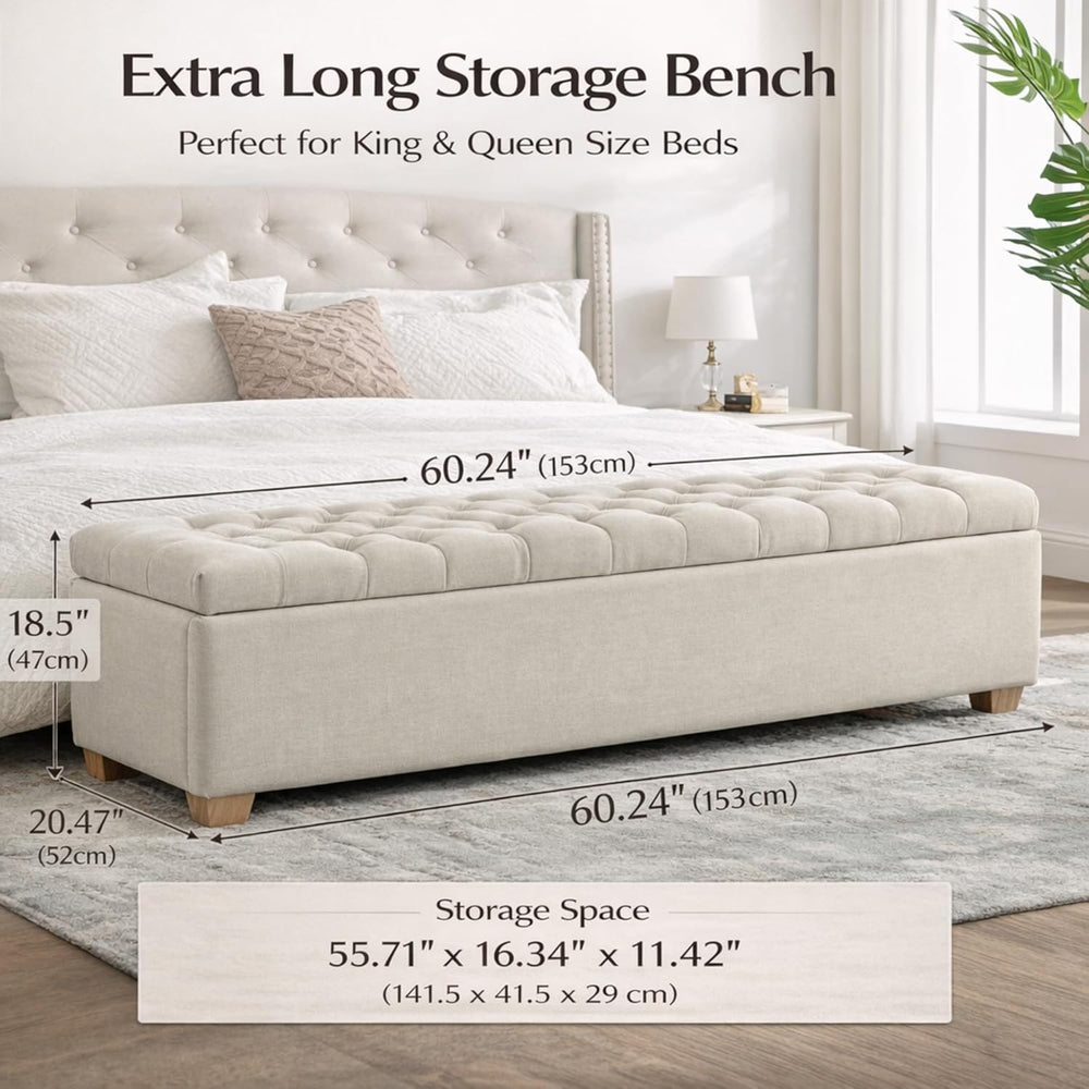 60.2" Storage Bench, End of Bed Storage Benches, Chenille Fabric Upholst...