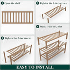 Smiry Shoe Rack, 3 Tier Thick Bamboo Shoe Organizer, Stackable Free Standing Wooden Shoe Storage Shelf for Closet, Entryway, Front Door Entrance, Walnut