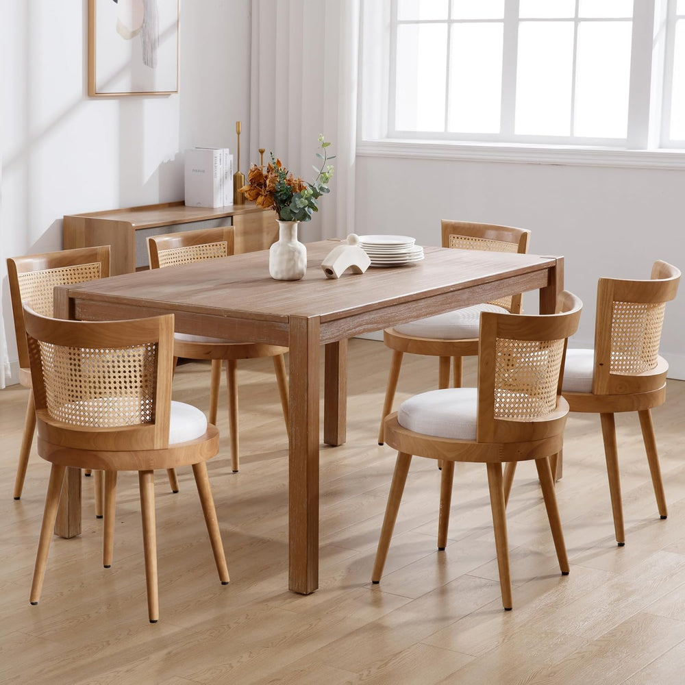 RIVOVA Modern Farmhouse Rattan Dining Chairs Set of 6 Natural Wood Kitchen Ch...