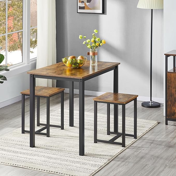 Yaheetech Industrial Dining Kitchen Table Set for 2 Breakfast Nook Table w/ 2...