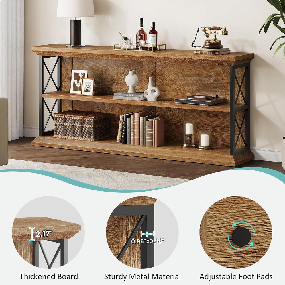 63" Entryway Console Table with 3-Tier Storage Shelf, Behind Couch | 3-T...