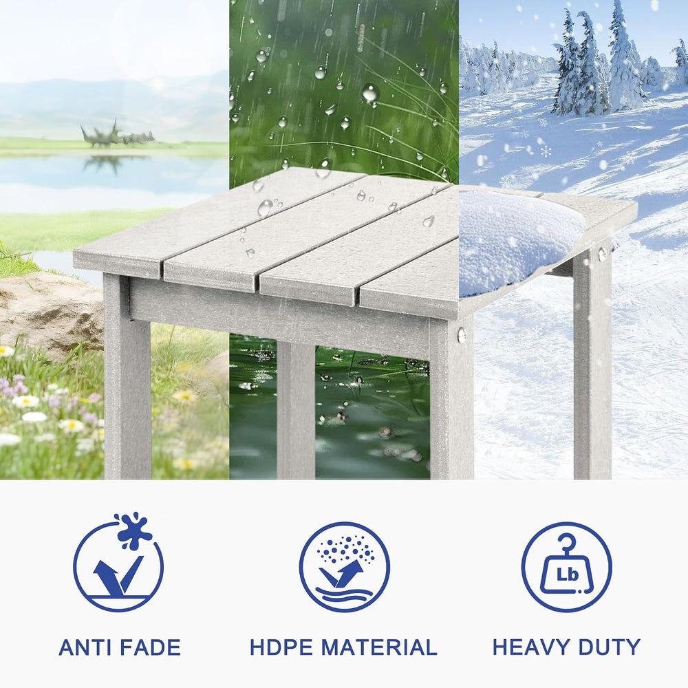 LZRS Patio Side Table, Heavy Duty HDPE Outdoor End Table with Wood Texture, W...