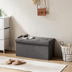 Sweetcrispy 30 Inch Folding Storage Ottoman Bench, Ottoman with Storage | Large Hidden Storage Chest with Padded Seat, Foot Rest Stool, End of Bed Bench for Bedroom, Living Room, Linen Fabric, Gray