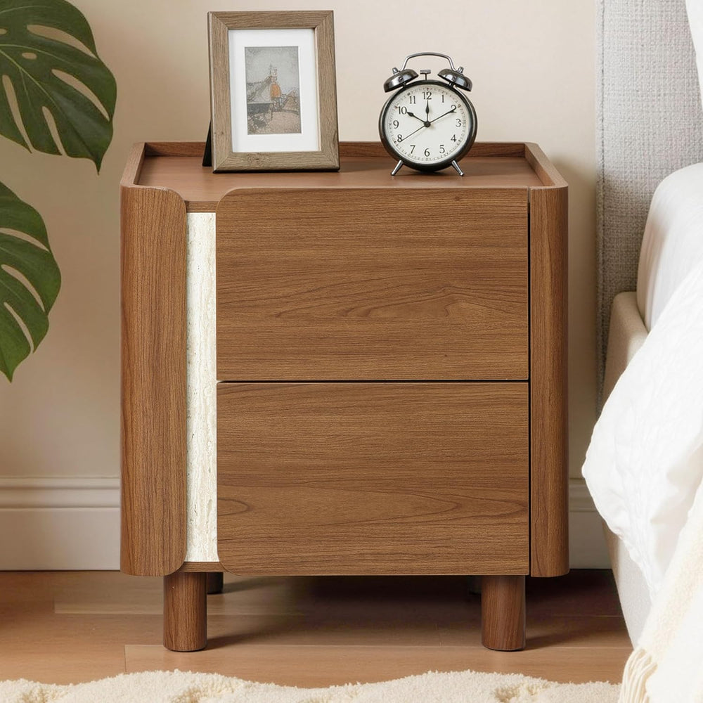 LuxenHome 21.6" Brown Nightstand with 2 Drawers, Mid Century Modern Nigh...