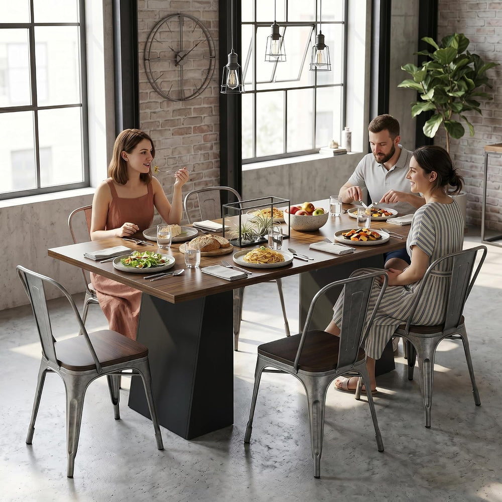 HOMCOM Modern Dining Table for 6, 63" Rectangle Kitchen Table with Trape...