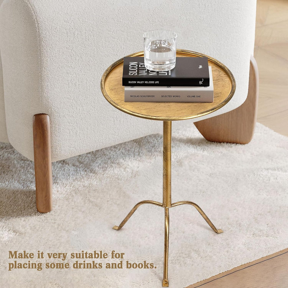SHOHAYTO 2 Pcs Small Bronze Pedestal Side Table – 21.25" Tall Metal Mart...