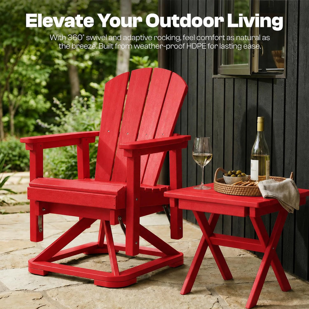 Set of 2 Adirondack Swivel Glider Chairs, All-Weather HDPE Patio Glider Set f...