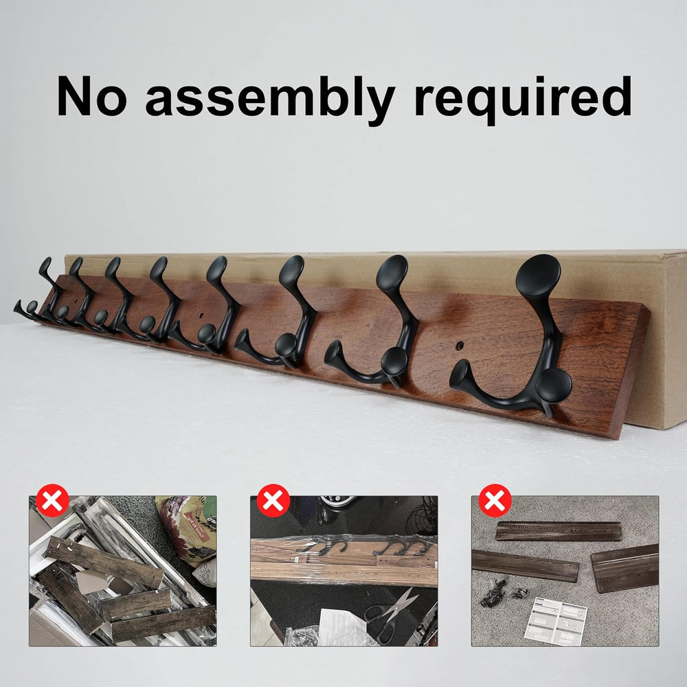 SKOLOO 43-Inch Wood Coat Rack Wall Mount with 8 Triple Hooks - Ideal for Fami...