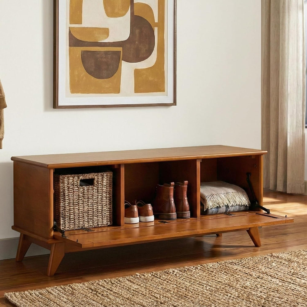 SIMPLIHOME Draper Storage Bench - 44 inch Wide Solid Wood Entryway Bench in T...