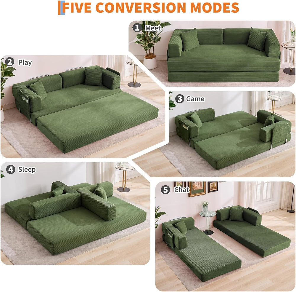 GarveeLife 78.8" Modular Corduroy Sofa Bed,5 in 1 Convertible Futon Floo...
