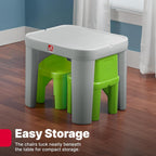 Step2 Mighty My Size Kids Table & Chair Set, Playroom Activity Table for Arts & Crafts, Made of Durable Plastic, For Toddlers 2+ Years Old, Gray & Green
