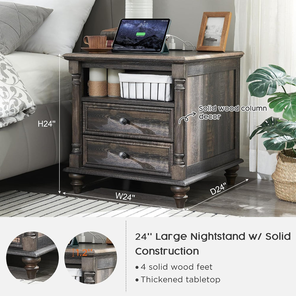 T4TREAM 24'' Farmhouse End Table w/4 Solid Wood Feet Set of 2, Large ...