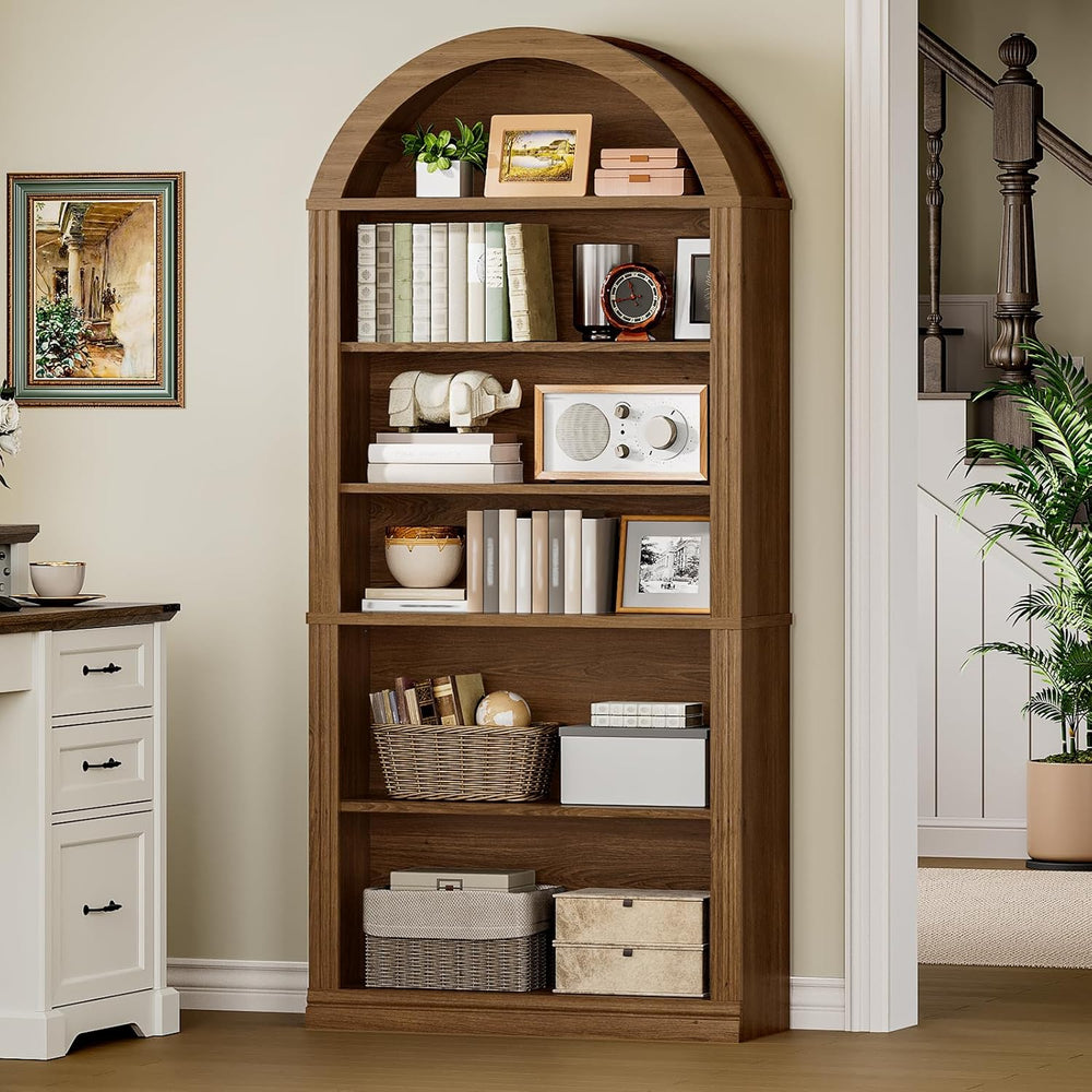 RALGEND Arched Bookshelf, 75.8" Tall Arch Bookcase with Storage, 6-Tier ...