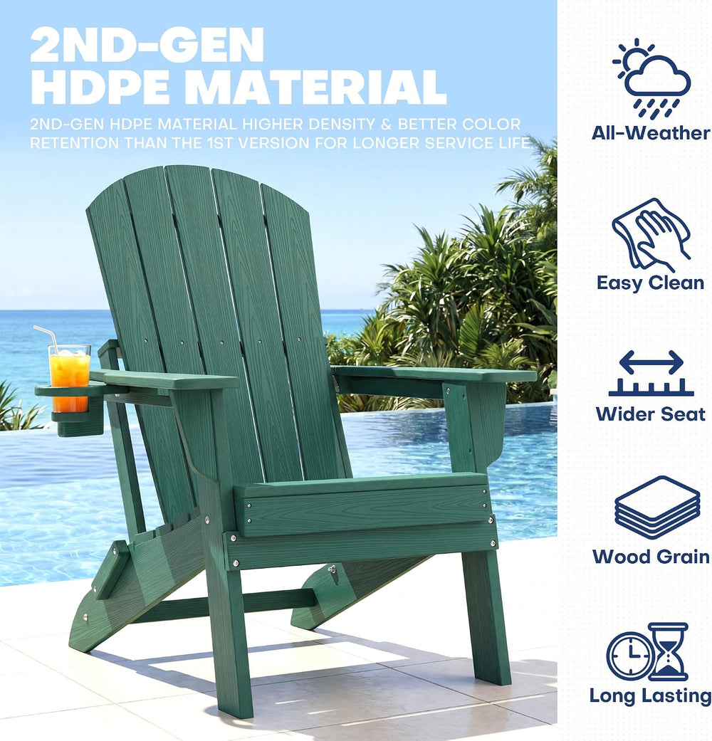 Adirondack Chair Set of 2 with Cup Holders&Table, Green