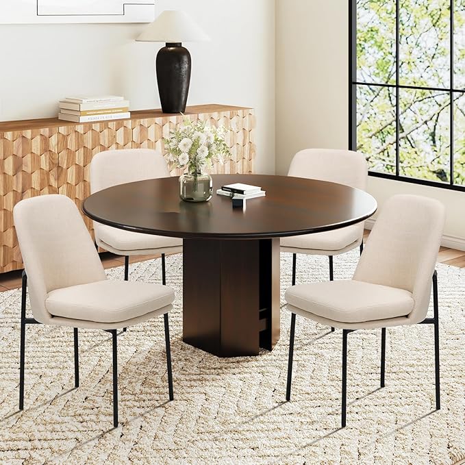 COLAMY Dining Chairs Set of 4, Modern Dining Chairs, Fabric Upholstered Dining Chairs, Kitchen Chairs with Curved Back and Metal Legs for Dining Room Kitchen Restaurant, Beige