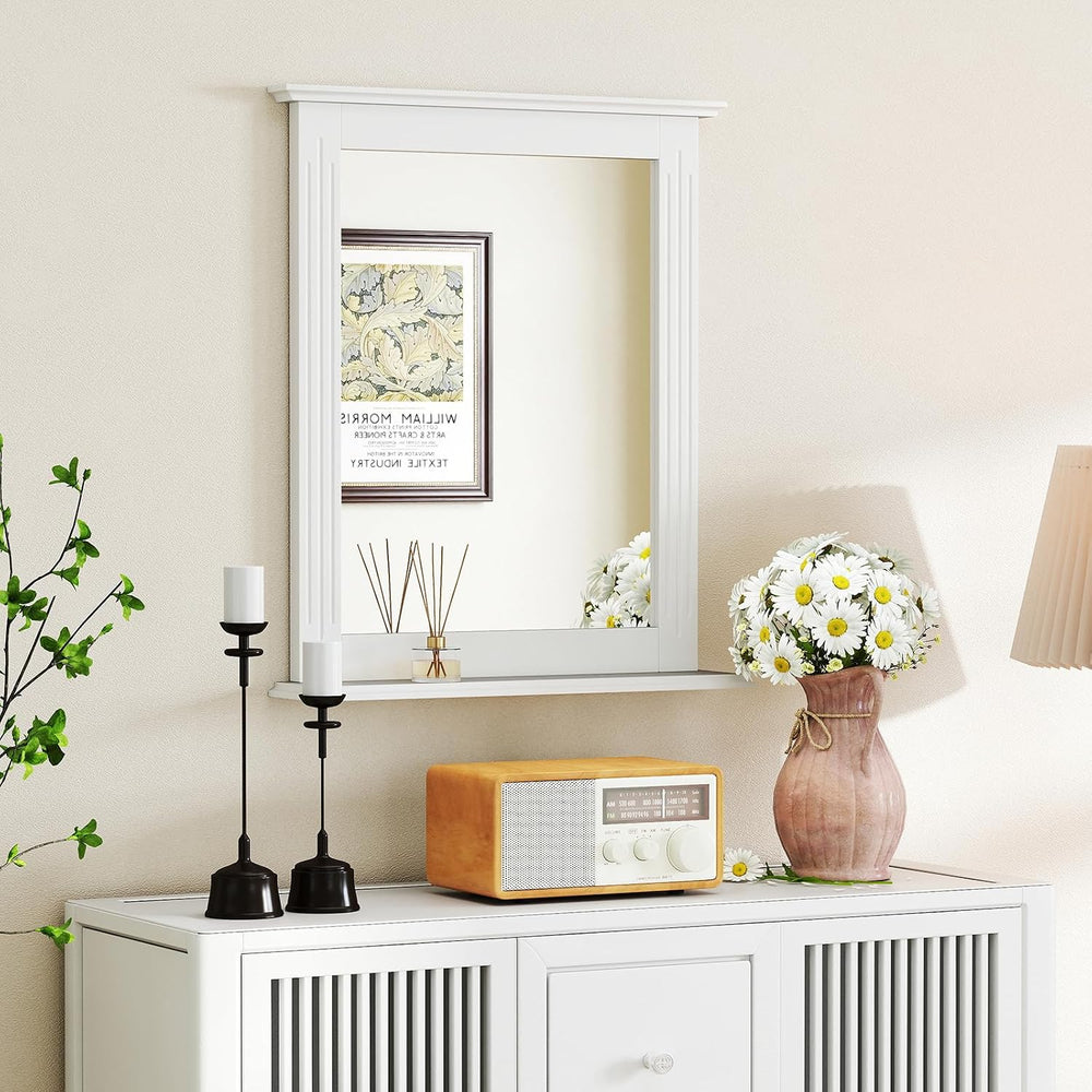 CHARMAID Bathroom Mirror with Shelf - 27" x 22.5" Wall Mirror Over ...