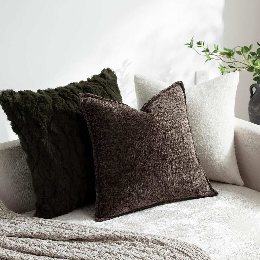 DEZENE Pack of 2 Chocolate Brown Decorative Throw Pillow Covers 20x20 Cozy So...
