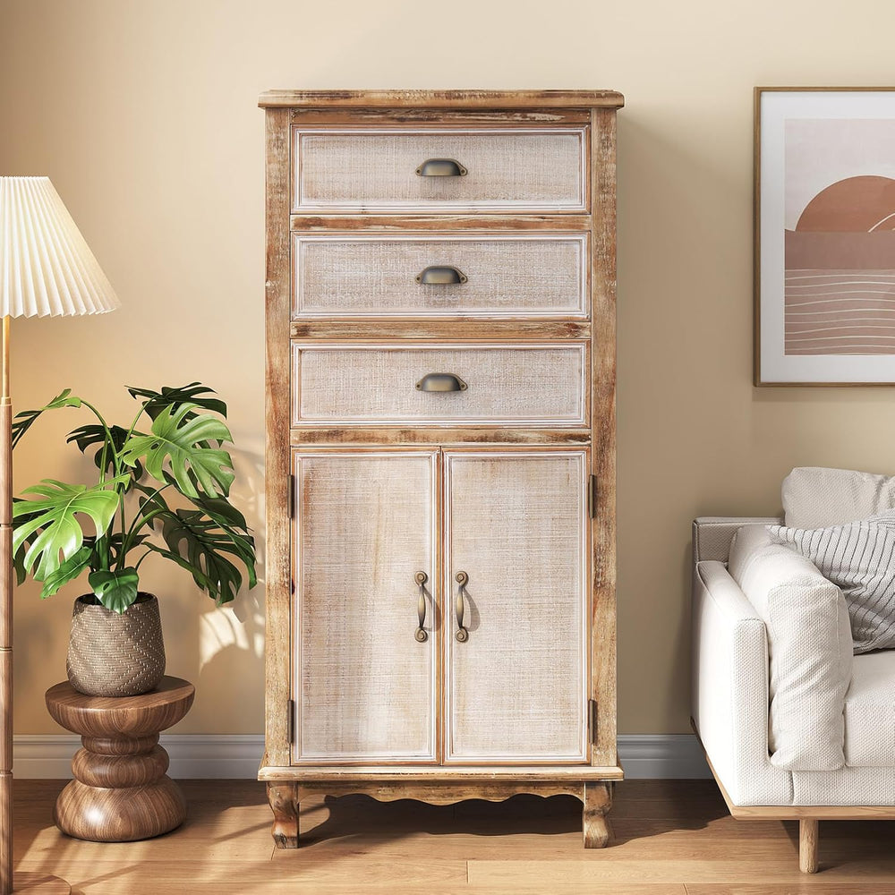 Rustic Tall Storage Cabinet - Distressed Solid Wood Frame Accent Cabinet with...